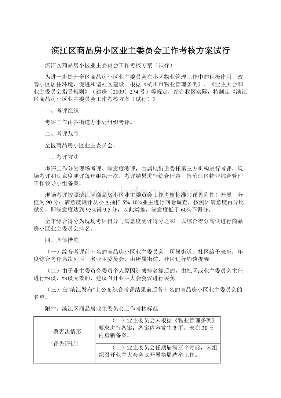 滨江区商品房小区业主委员会工作考核方案试行Word文件下载.docx_第1页