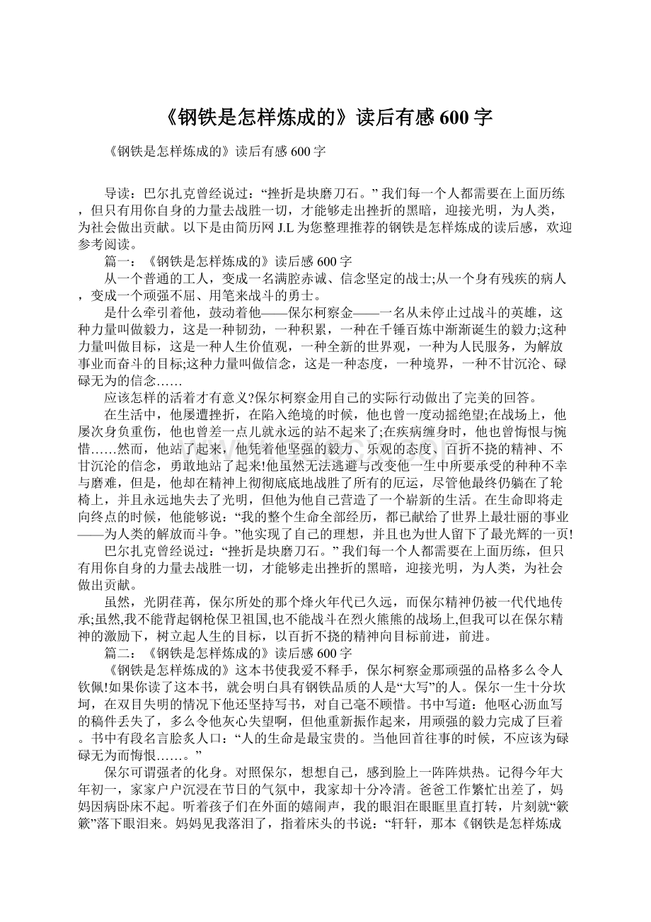 《钢铁是怎样炼成的》读后有感600字.docx