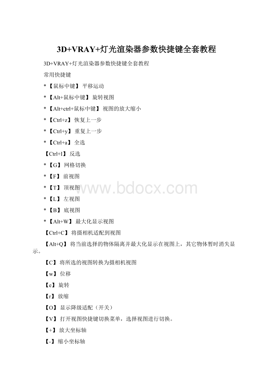 3D+VRAY+灯光渲染器参数快捷键全套教程.docx