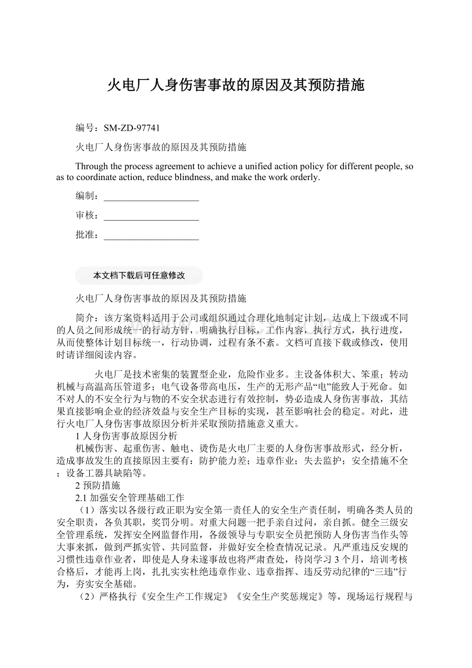 火电厂人身伤害事故的原因及其预防措施.docx_第1页