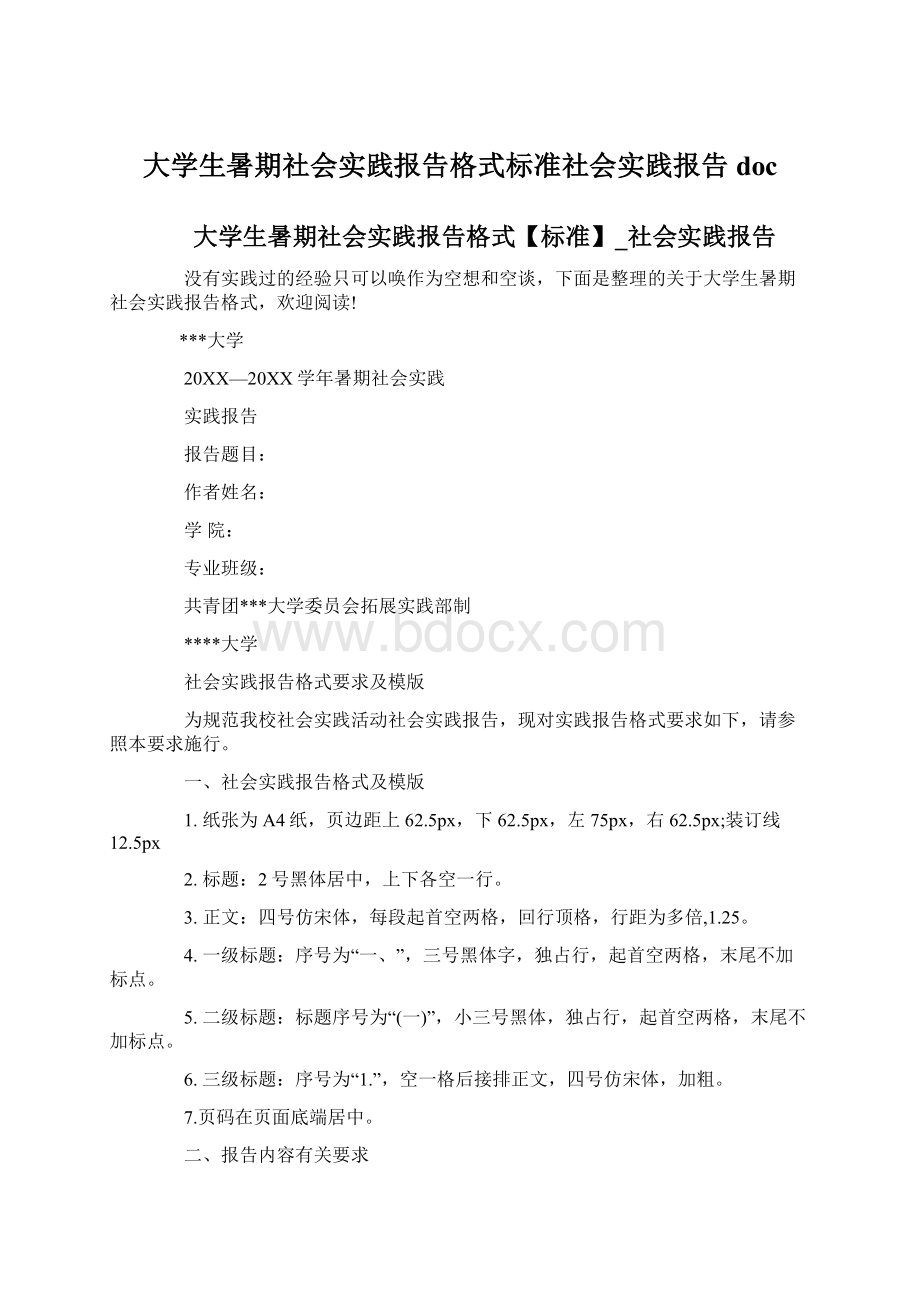 大学生暑期社会实践报告格式标准社会实践报告doc.docx_第1页