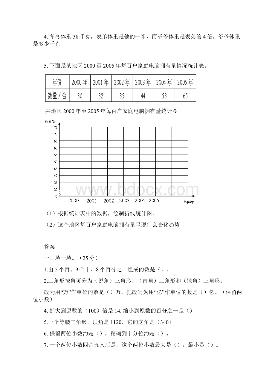 人教版数学四年级下册期末测试题3套附答案Word下载.docx_第3页