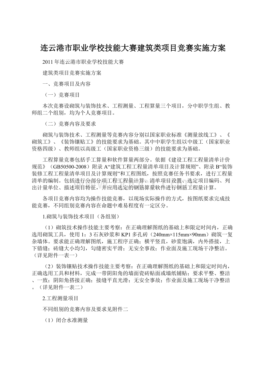 连云港市职业学校技能大赛建筑类项目竞赛实施方案Word格式文档下载.docx