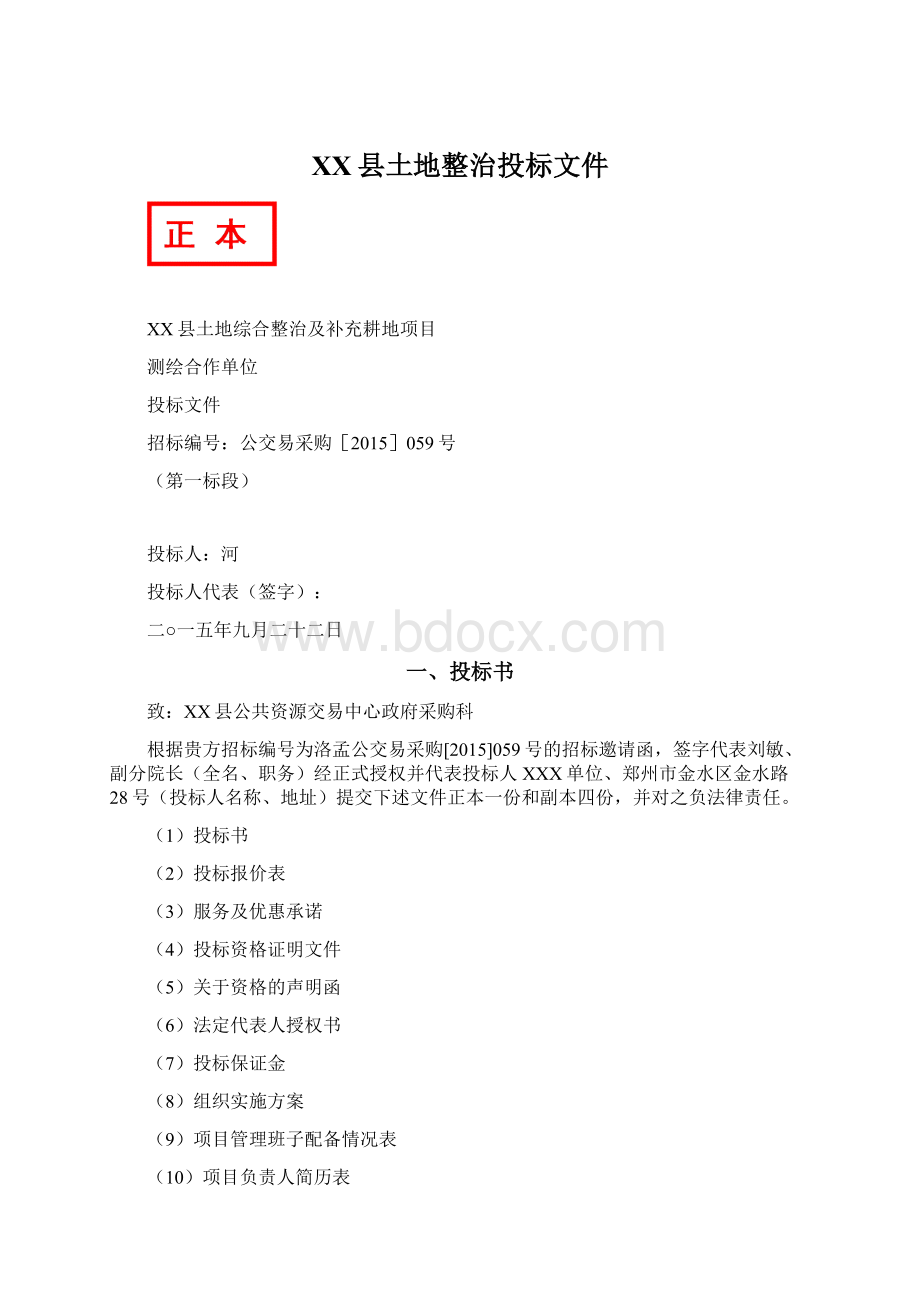 XX县土地整治投标文件Word文档格式.docx_第1页