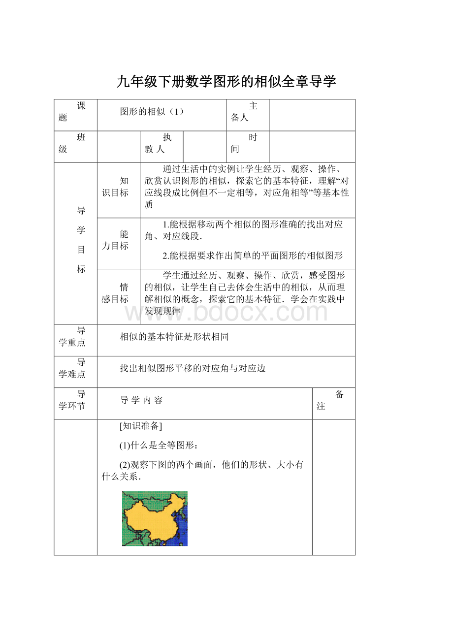 九年级下册数学图形的相似全章导学.docx_第1页