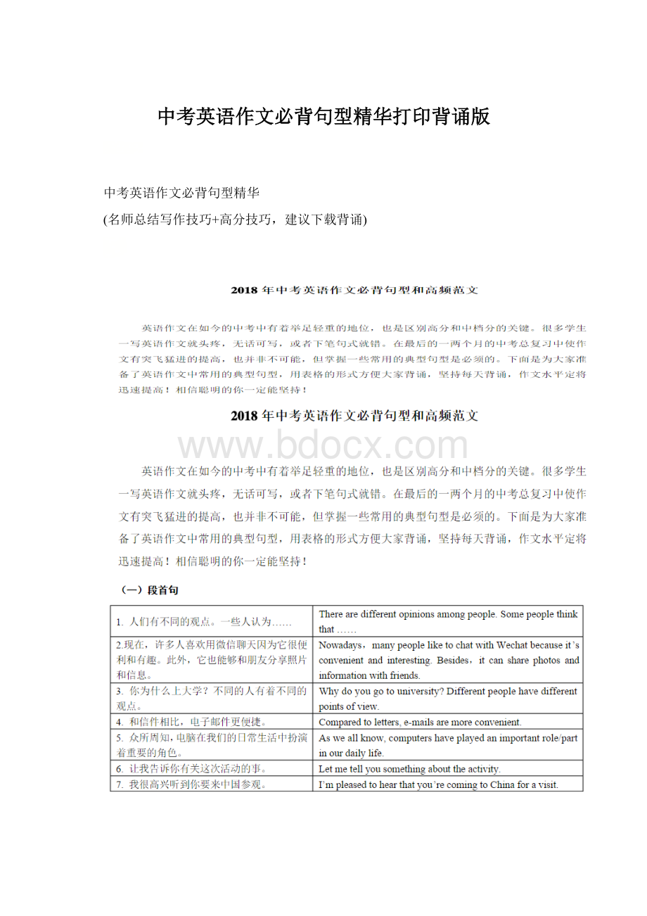 中考英语作文必背句型精华打印背诵版.docx