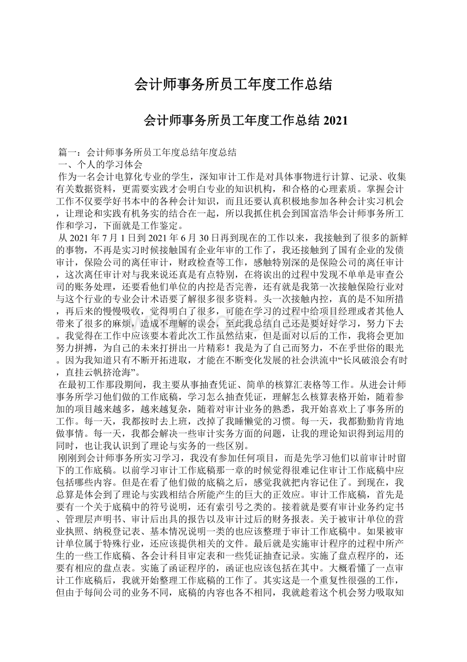 会计师事务所员工年度工作总结Word格式文档下载.docx