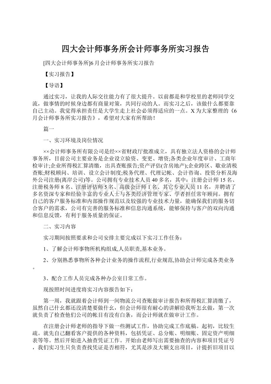 四大会计师事务所会计师事务所实习报告.docx