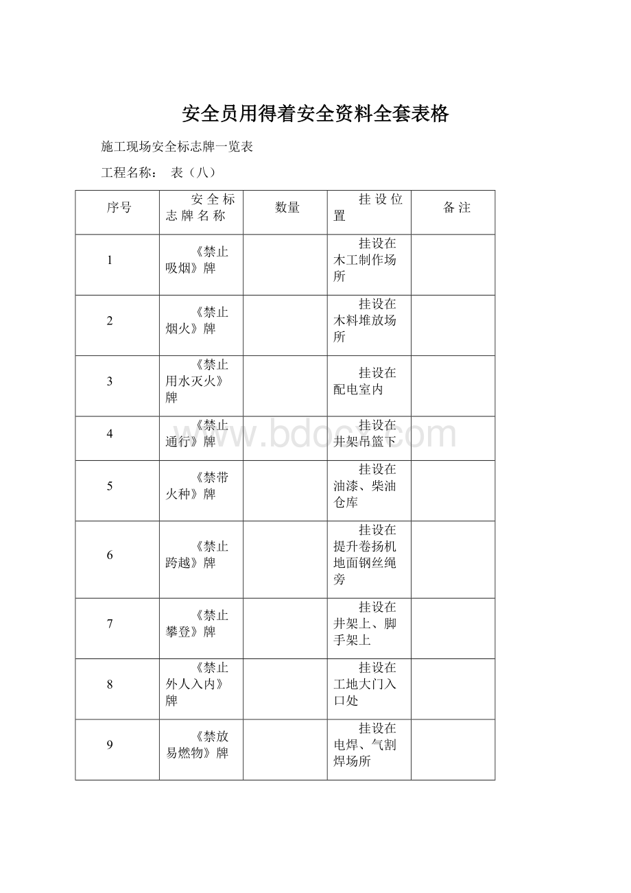 安全员用得着安全资料全套表格文档格式.docx