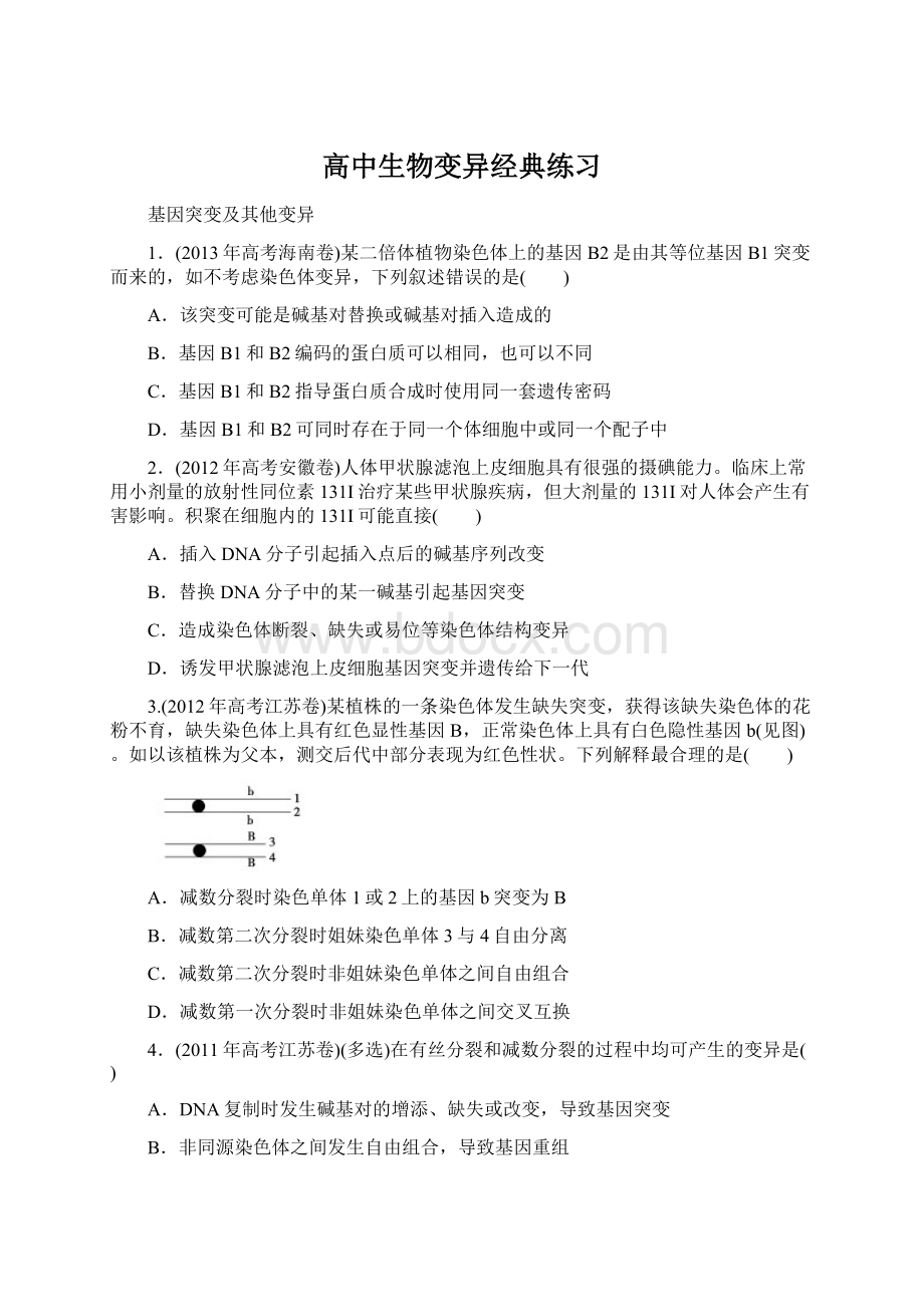 高中生物变异经典练习Word文档下载推荐.docx_第1页