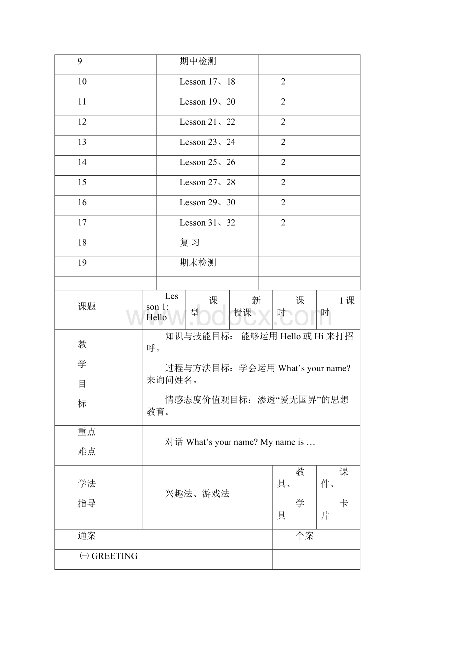 冀教版小学英语第一册全册教案.docx_第2页