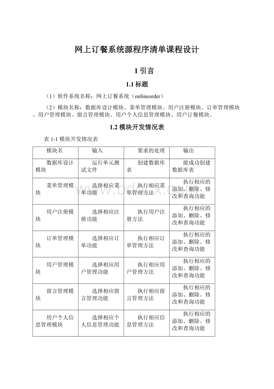 网上订餐系统源程序清单课程设计Word下载.docx