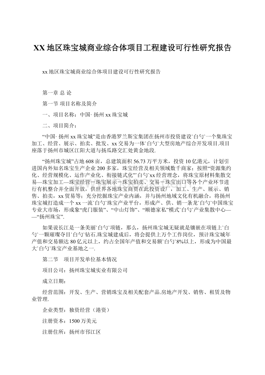 XX地区珠宝城商业综合体项目工程建设可行性研究报告.docx