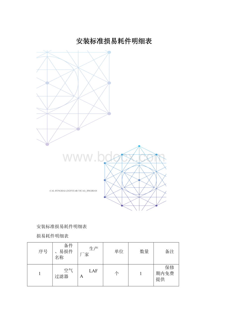 安装标准损易耗件明细表Word文档下载推荐.docx_第1页