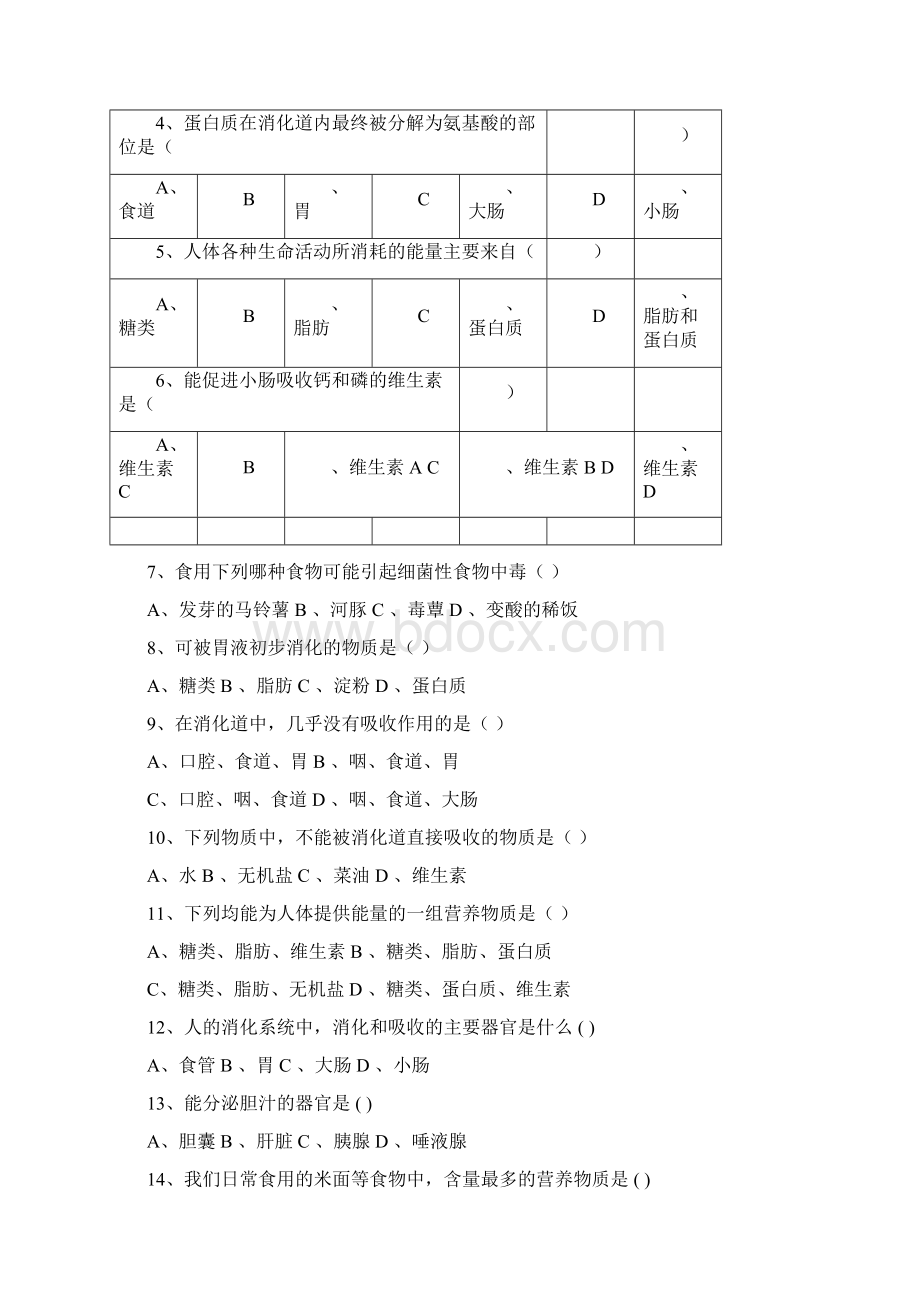 北师大版七年级下册生物全套试题doc.docx_第3页