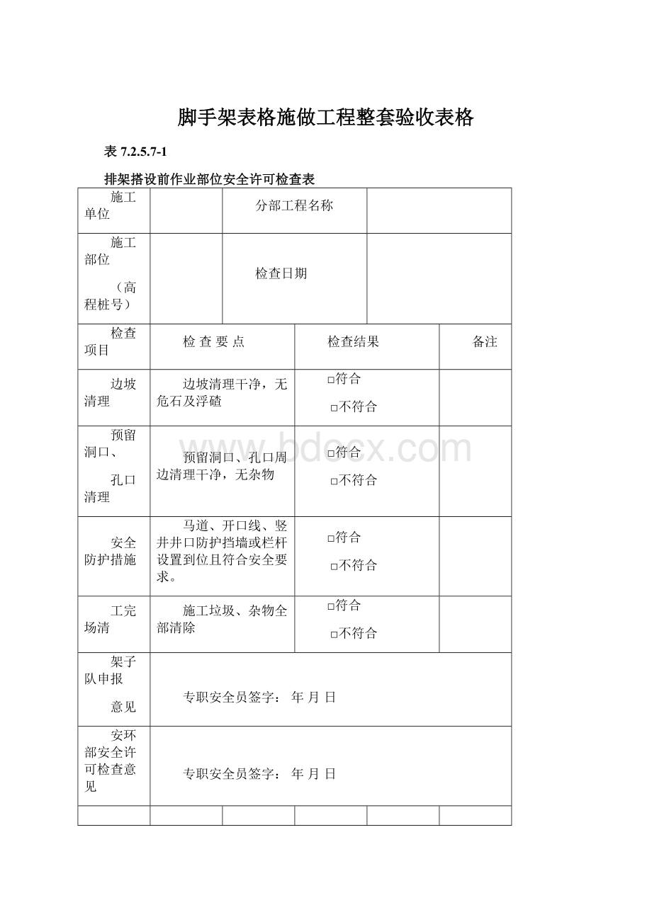 脚手架表格施做工程整套验收表格Word文档格式.docx