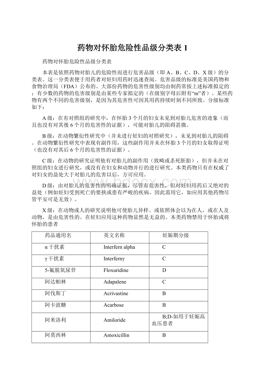 药物对怀胎危险性品级分类表1.docx