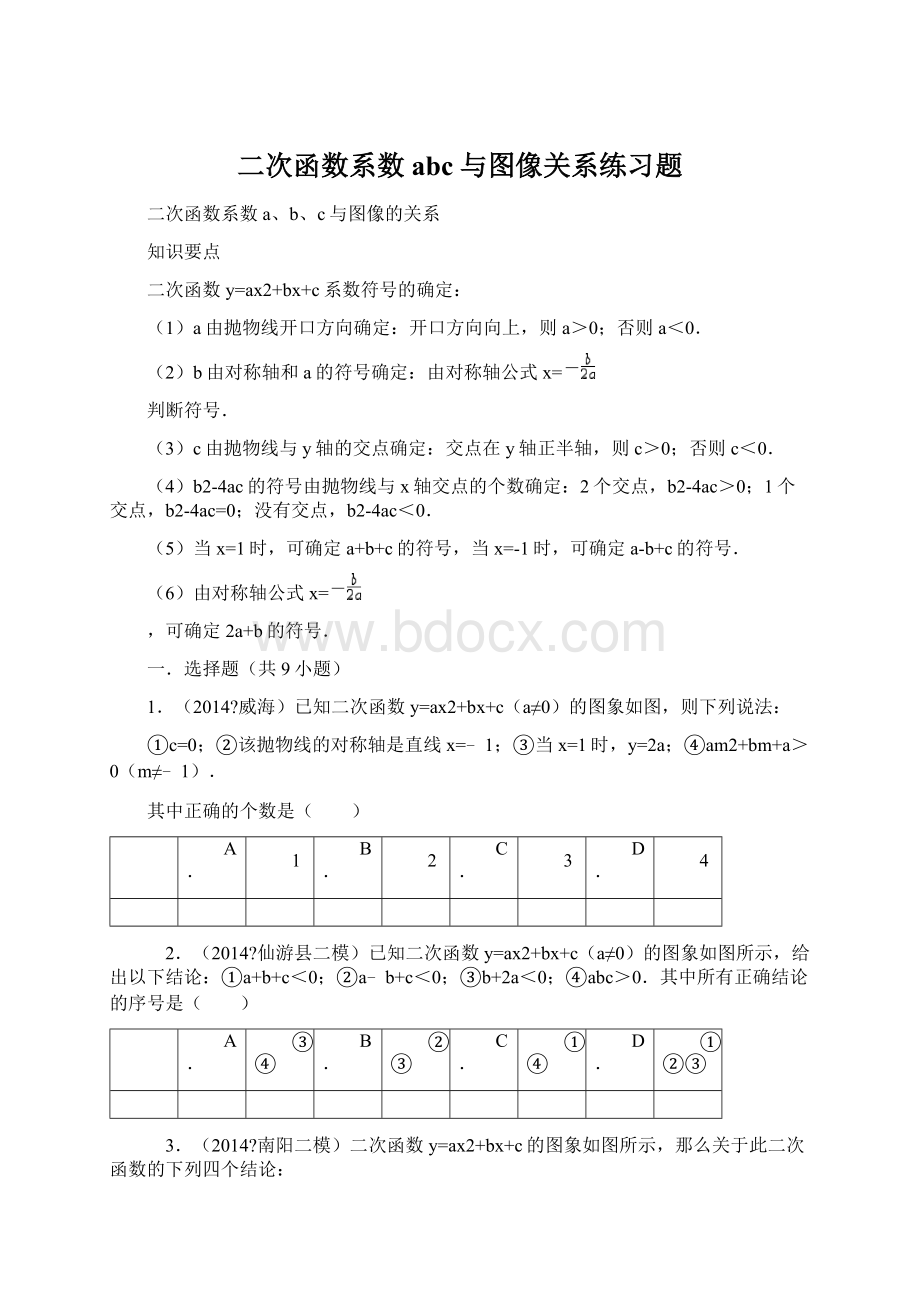 二次函数系数abc与图像关系练习题.docx_第1页