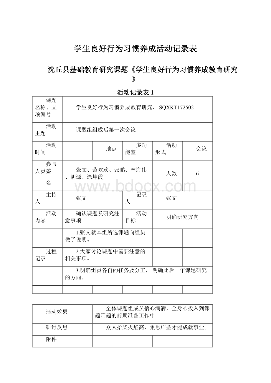 学生良好行为习惯养成活动记录表.docx_第1页