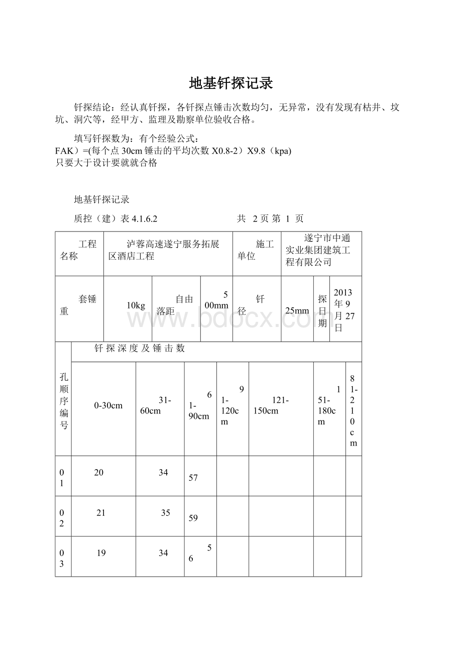 地基钎探记录Word文件下载.docx