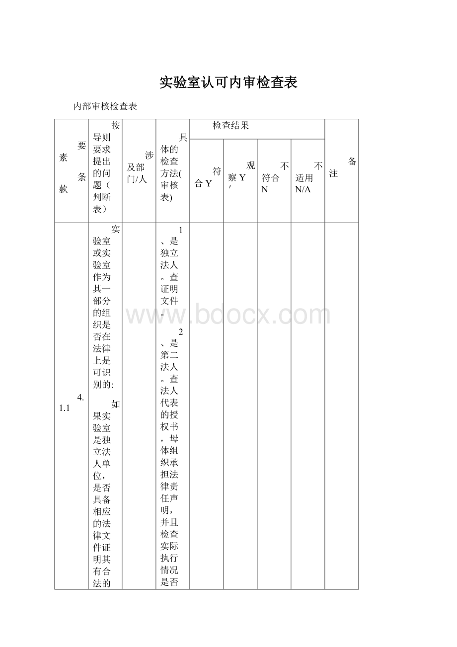 实验室认可内审检查表.docx_第1页