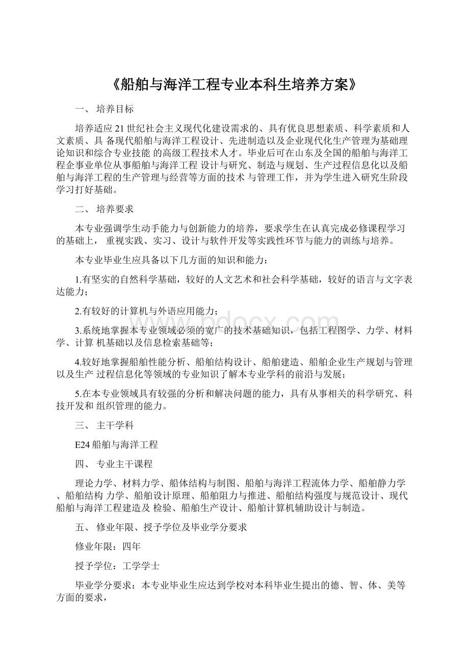 《船舶与海洋工程专业本科生培养方案》.docx