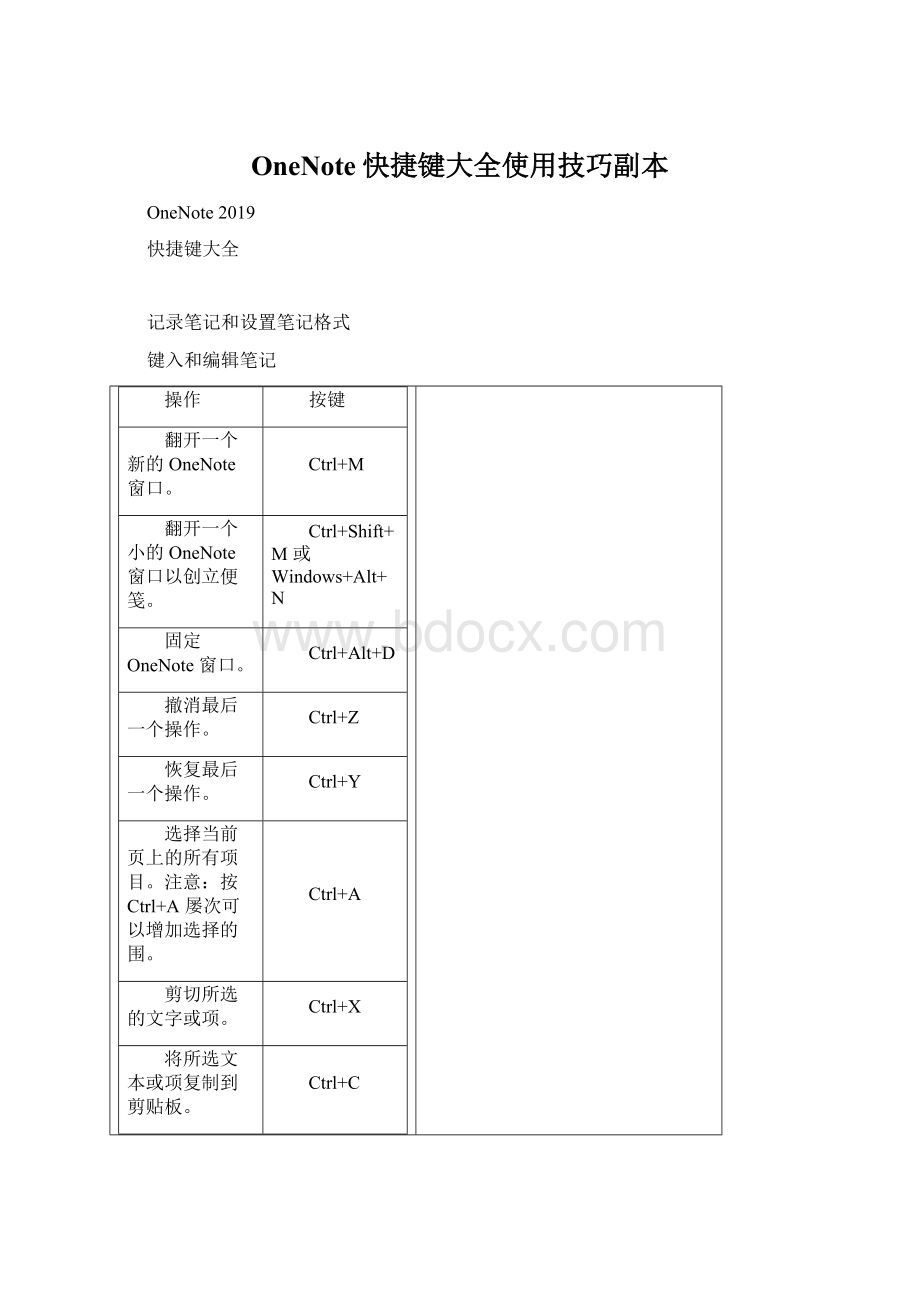 OneNote快捷键大全使用技巧副本Word格式.docx_第1页