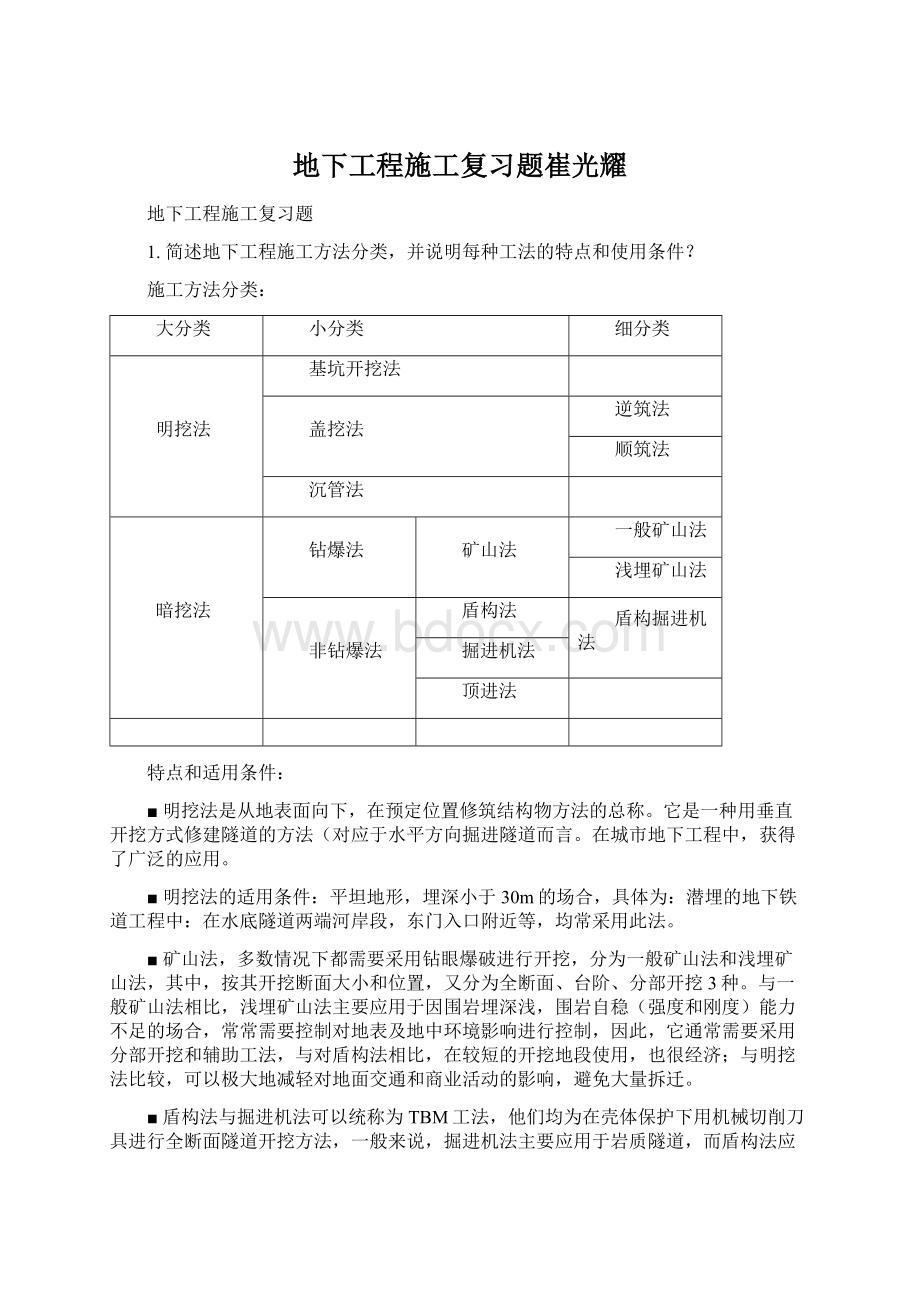 地下工程施工复习题崔光耀.docx