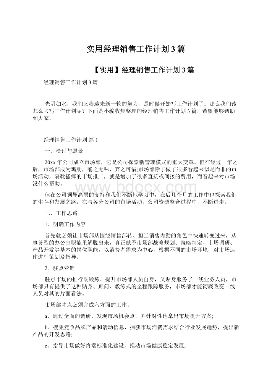 实用经理销售工作计划3篇.docx