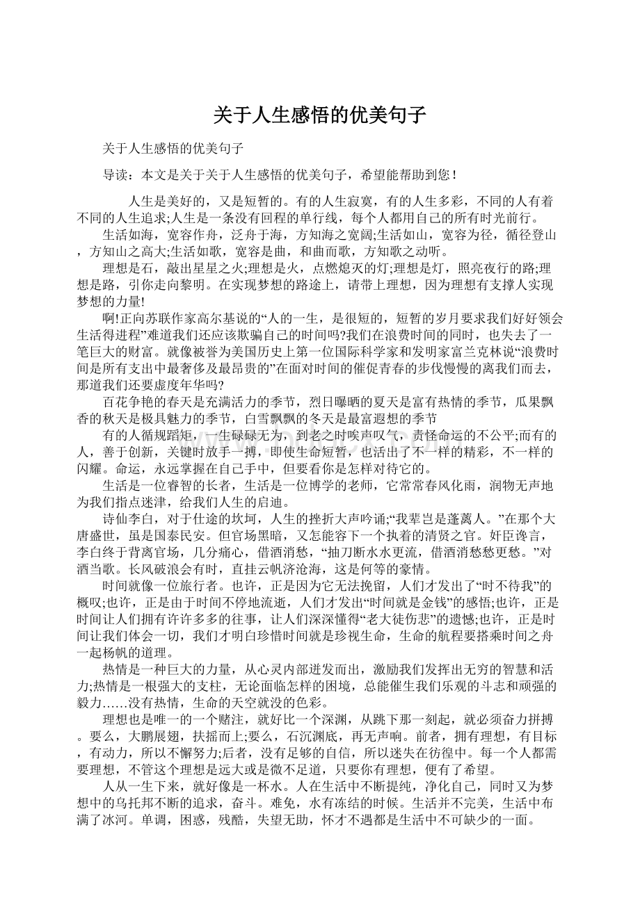 关于人生感悟的优美句子Word格式文档下载.docx_第1页