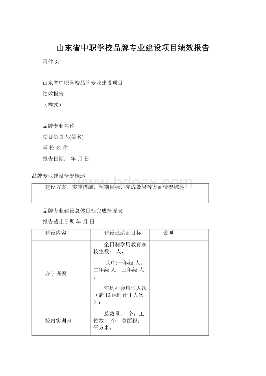 山东省中职学校品牌专业建设项目绩效报告Word文件下载.docx