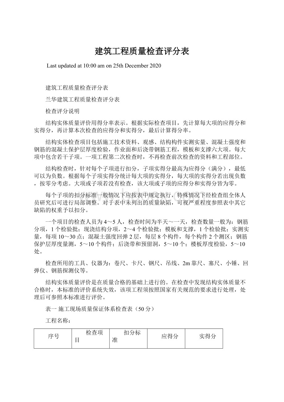 建筑工程质量检查评分表.docx_第1页