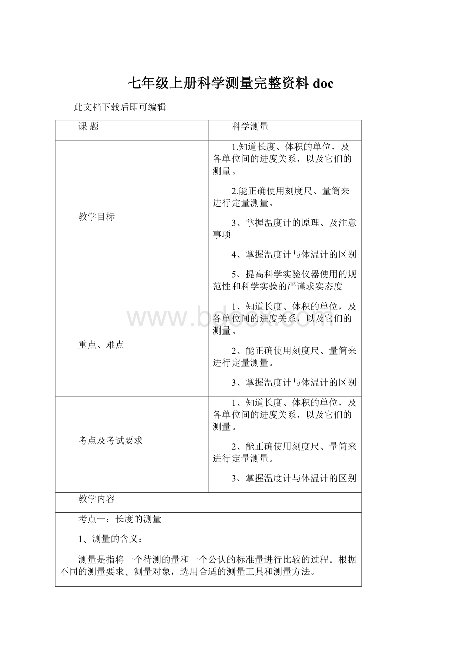 七年级上册科学测量完整资料doc.docx_第1页