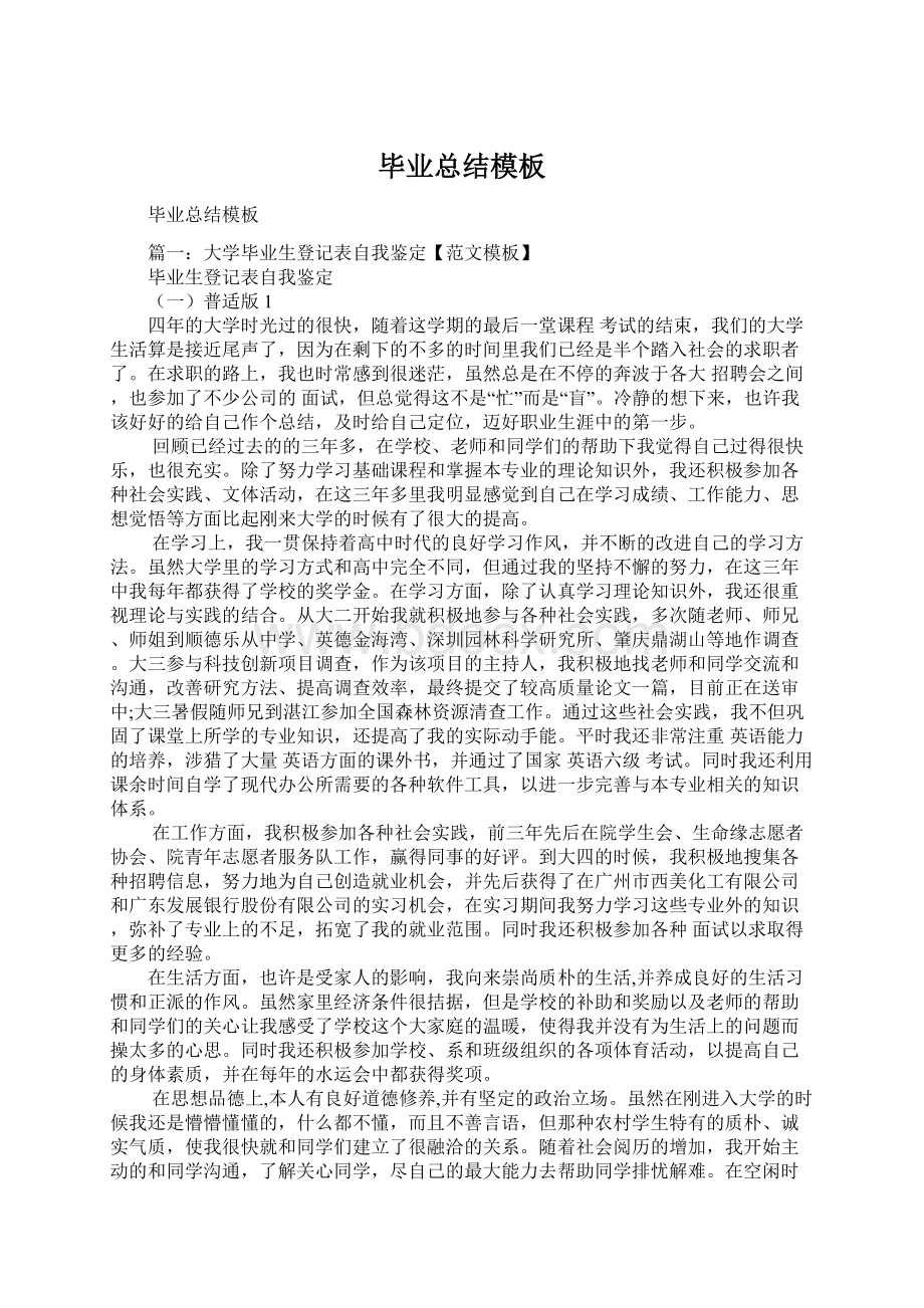 毕业总结模板文档格式.docx