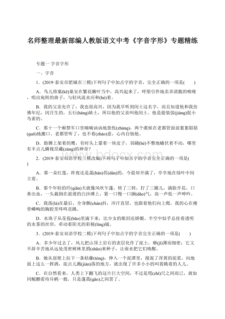 名师整理最新部编人教版语文中考《字音字形》专题精练Word格式文档下载.docx