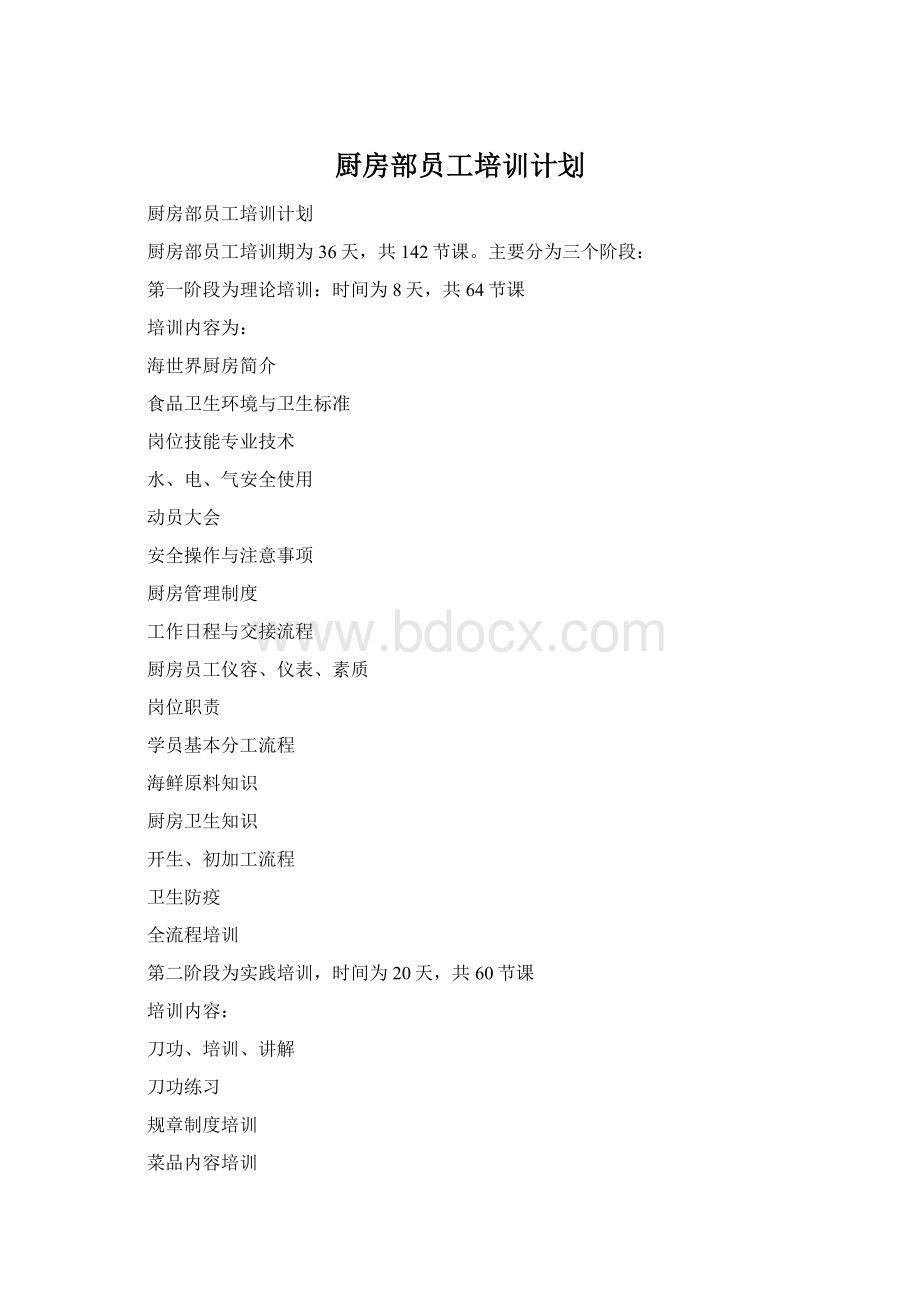 厨房部员工培训计划Word文件下载.docx