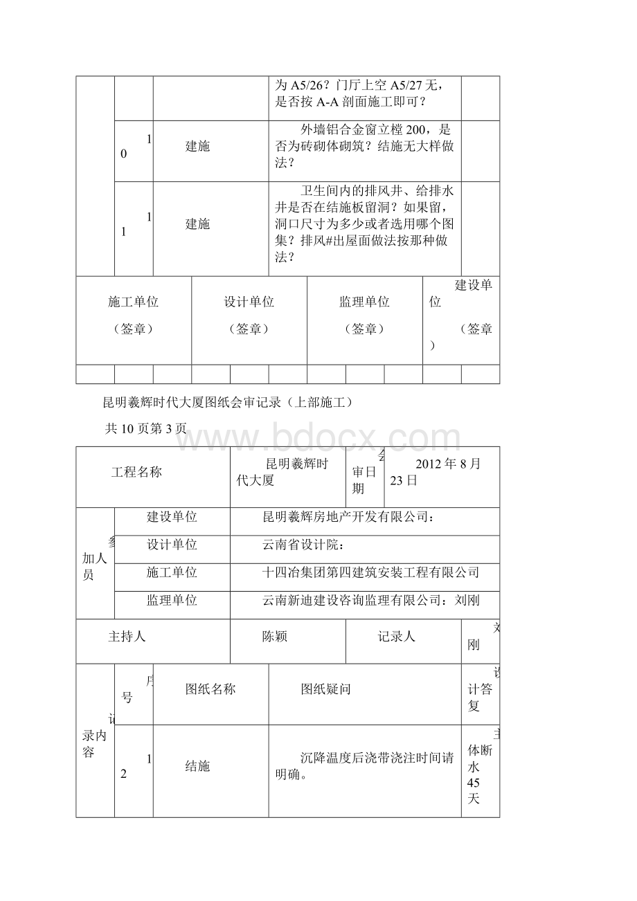 昆明羲辉时代大厦上部施工图纸会审记录Word下载.docx_第3页