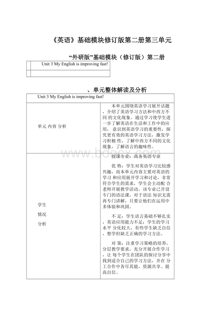 《英语》基础模块修订版第二册第三单元.docx_第1页