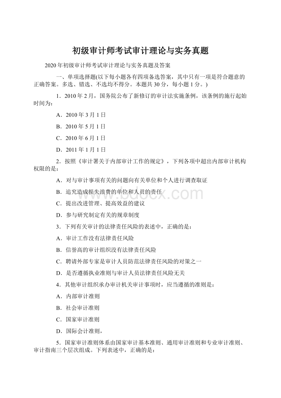 初级审计师考试审计理论与实务真题.docx_第1页