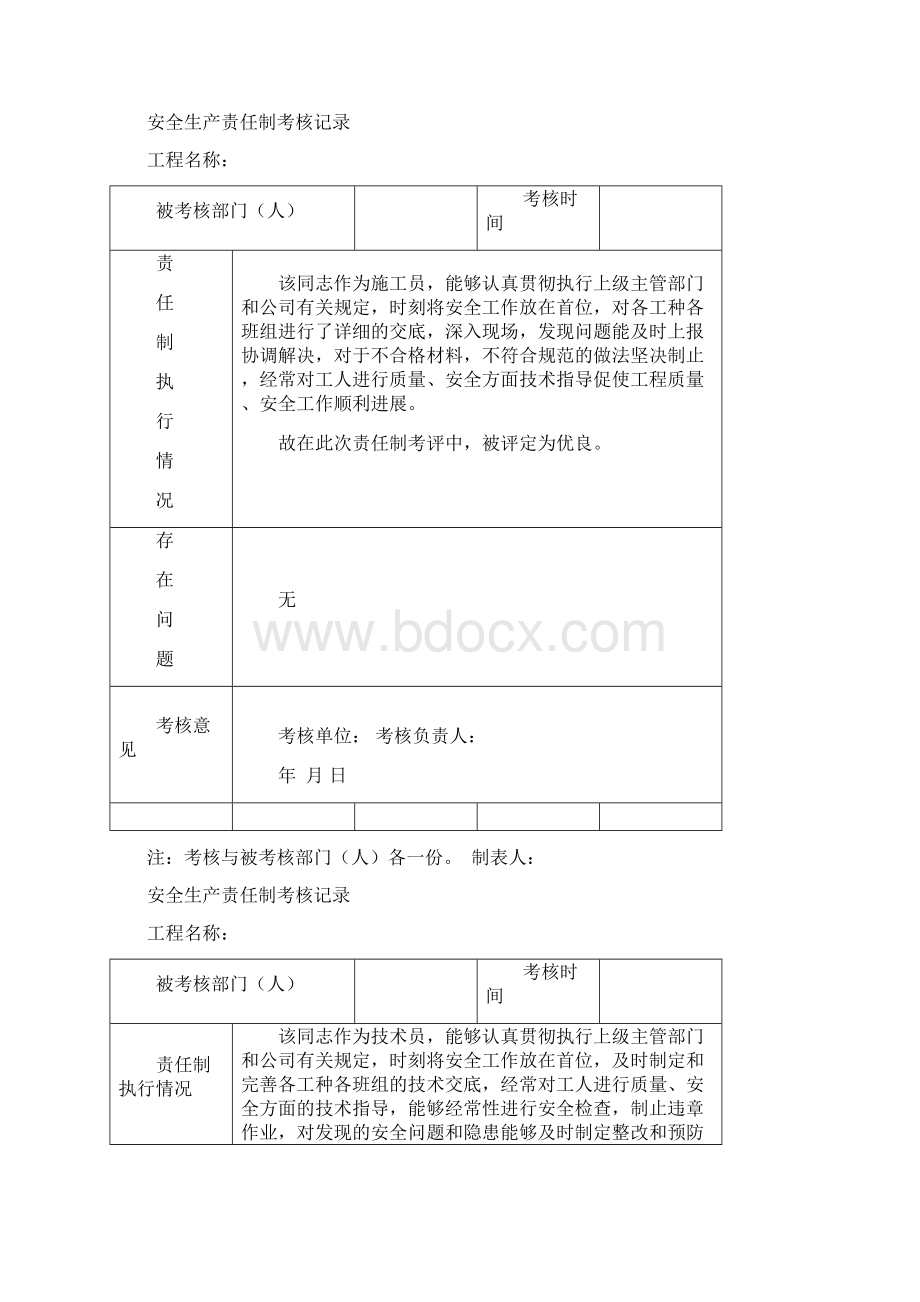 项目部管理人员安全生产责任制考核Word文件下载.docx_第3页