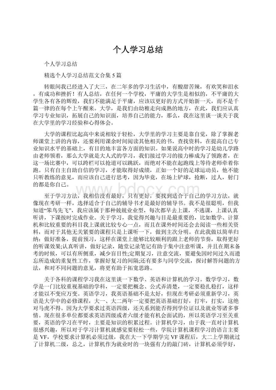 个人学习总结Word文档格式.docx