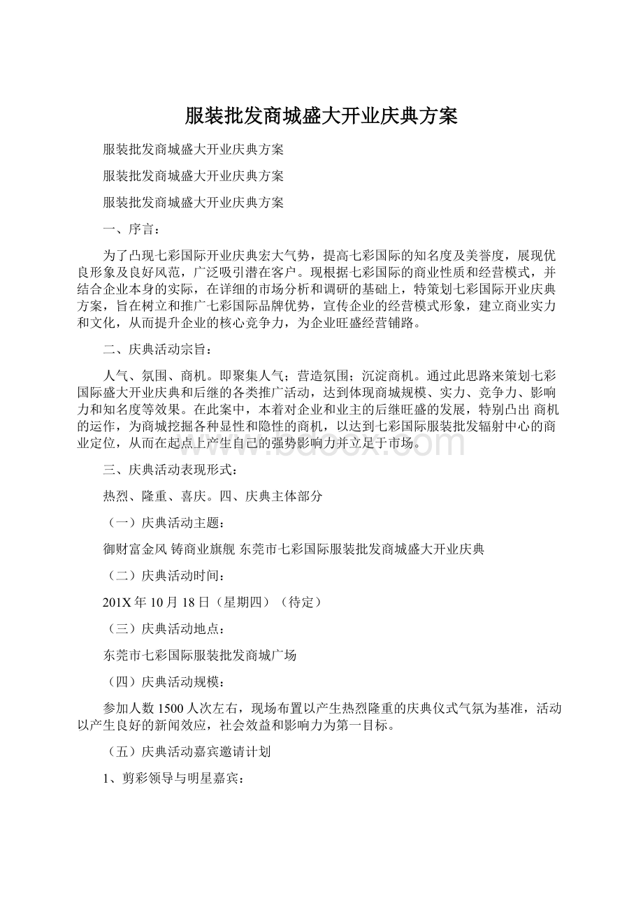 服装批发商城盛大开业庆典方案.docx