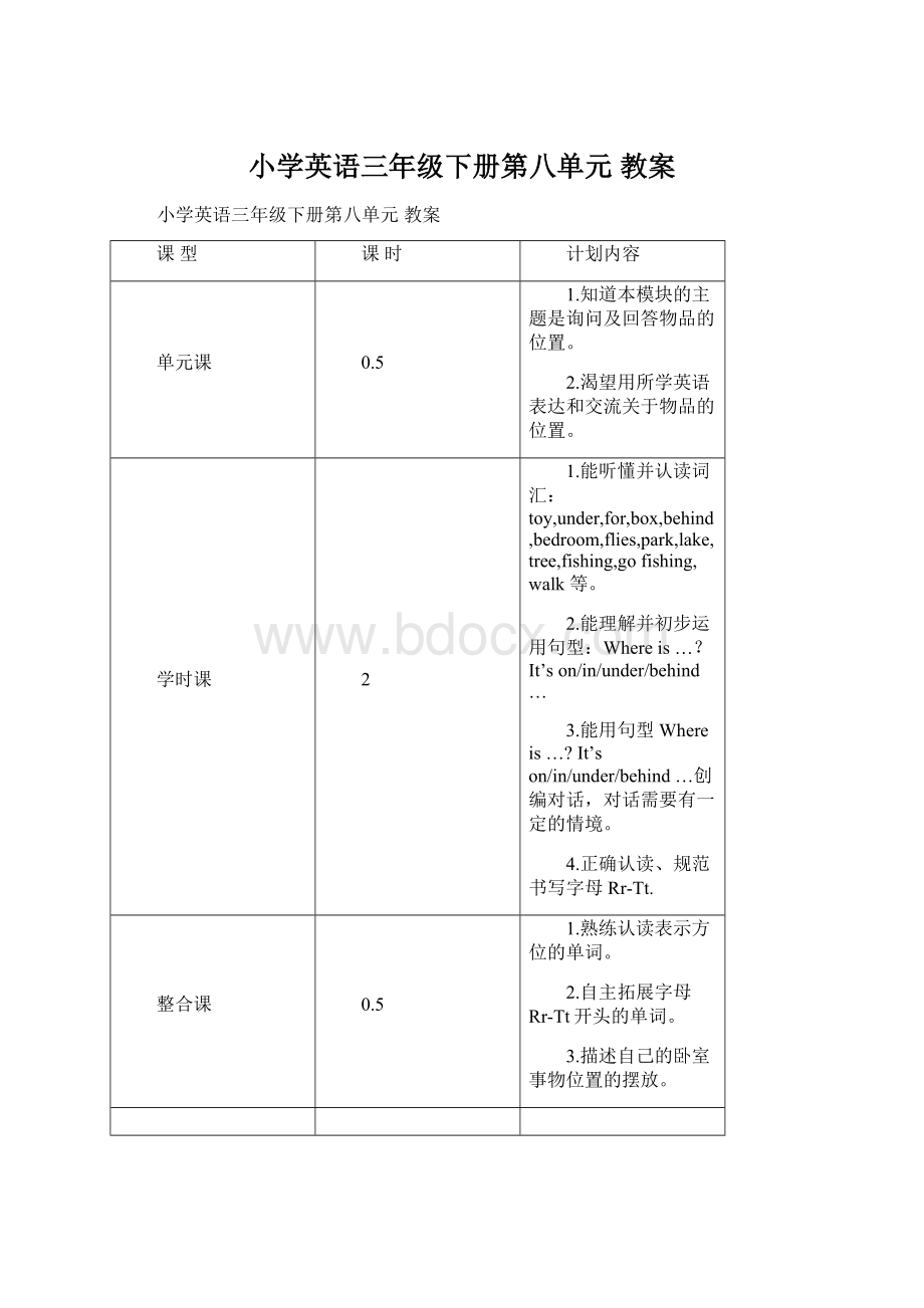 小学英语三年级下册第八单元 教案文档格式.docx_第1页