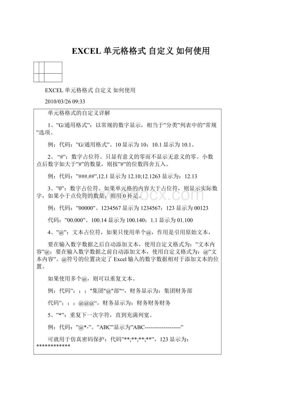 EXCEL 单元格格式 自定义 如何使用.docx