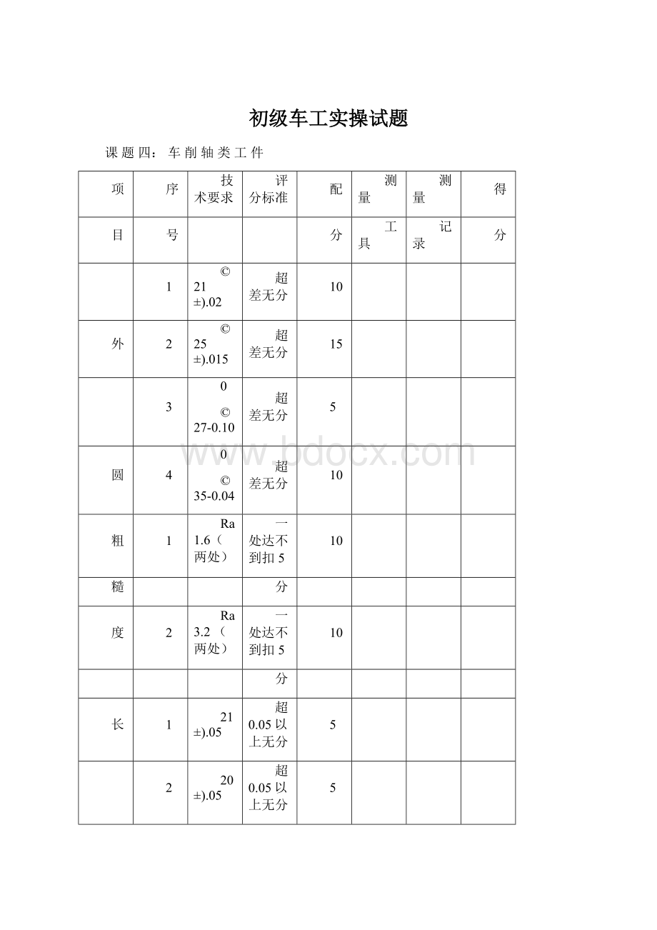 初级车工实操试题文档格式.docx