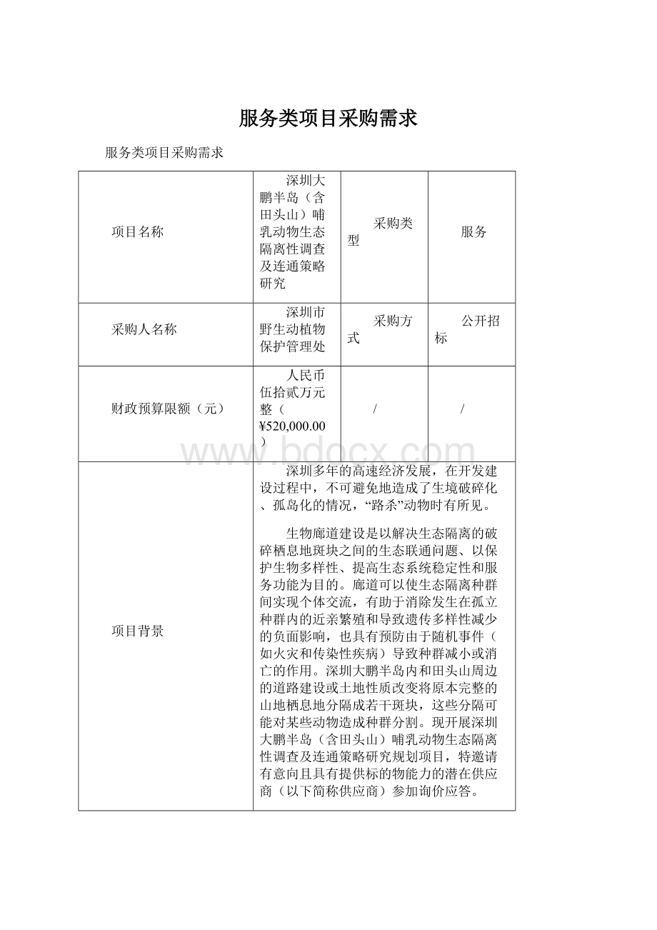 服务类项目采购需求Word下载.docx