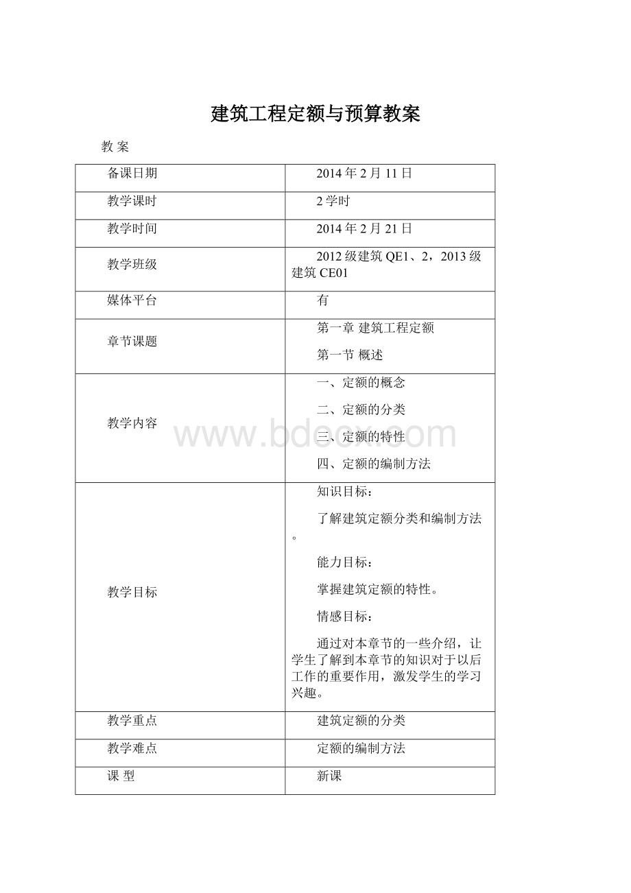 建筑工程定额与预算教案.docx