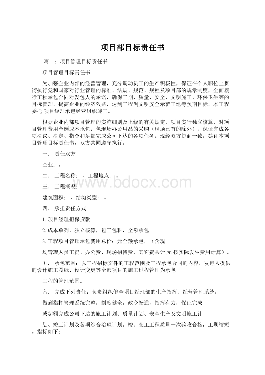 项目部目标责任书.docx_第1页