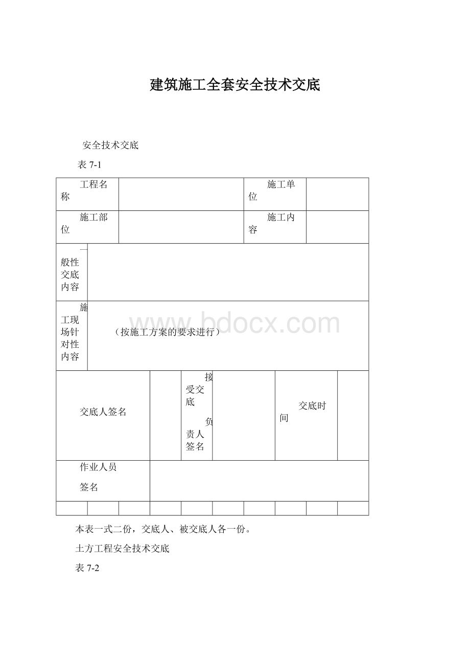 建筑施工全套安全技术交底文档格式.docx