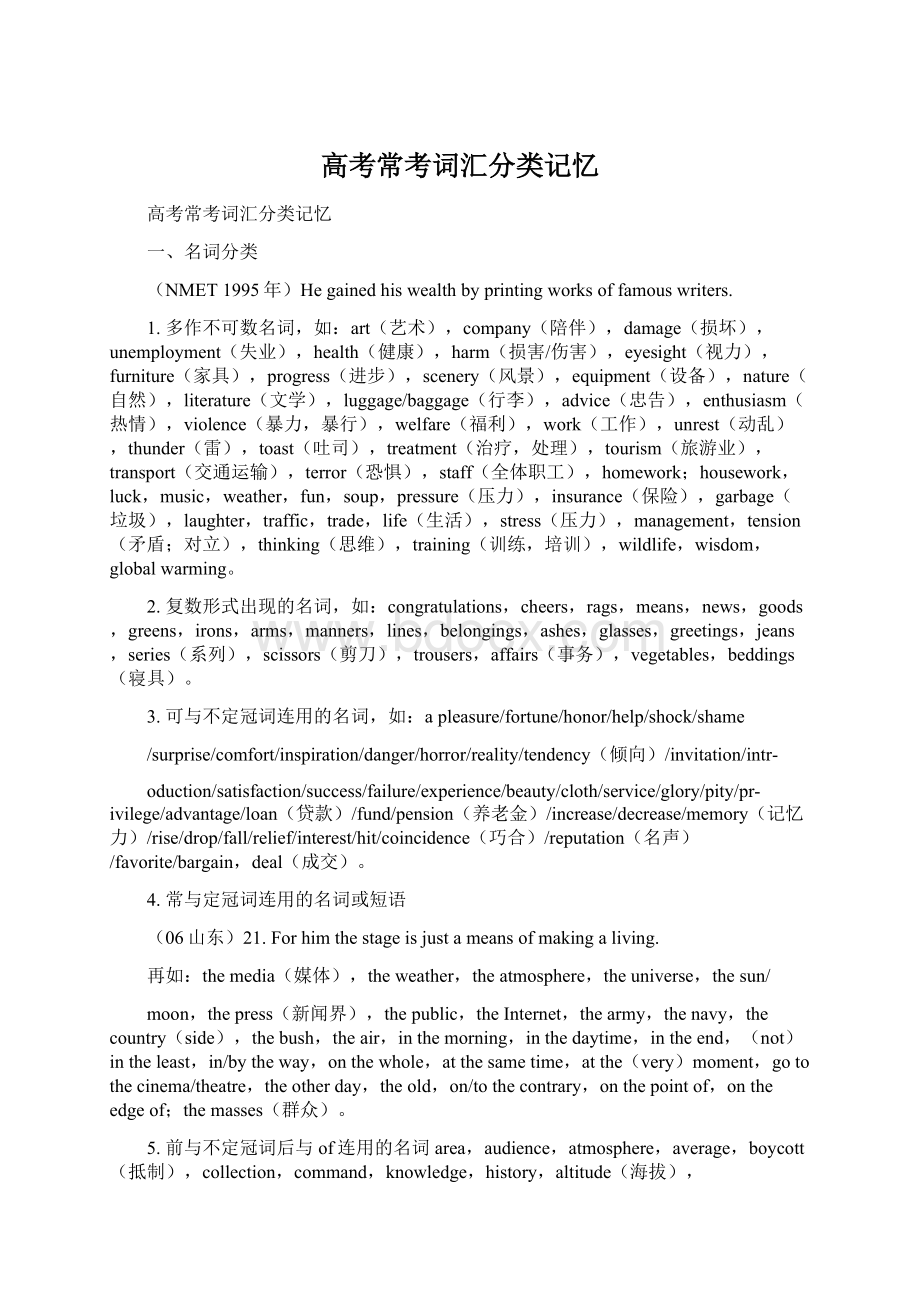 高考常考词汇分类记忆Word文档格式.docx_第1页